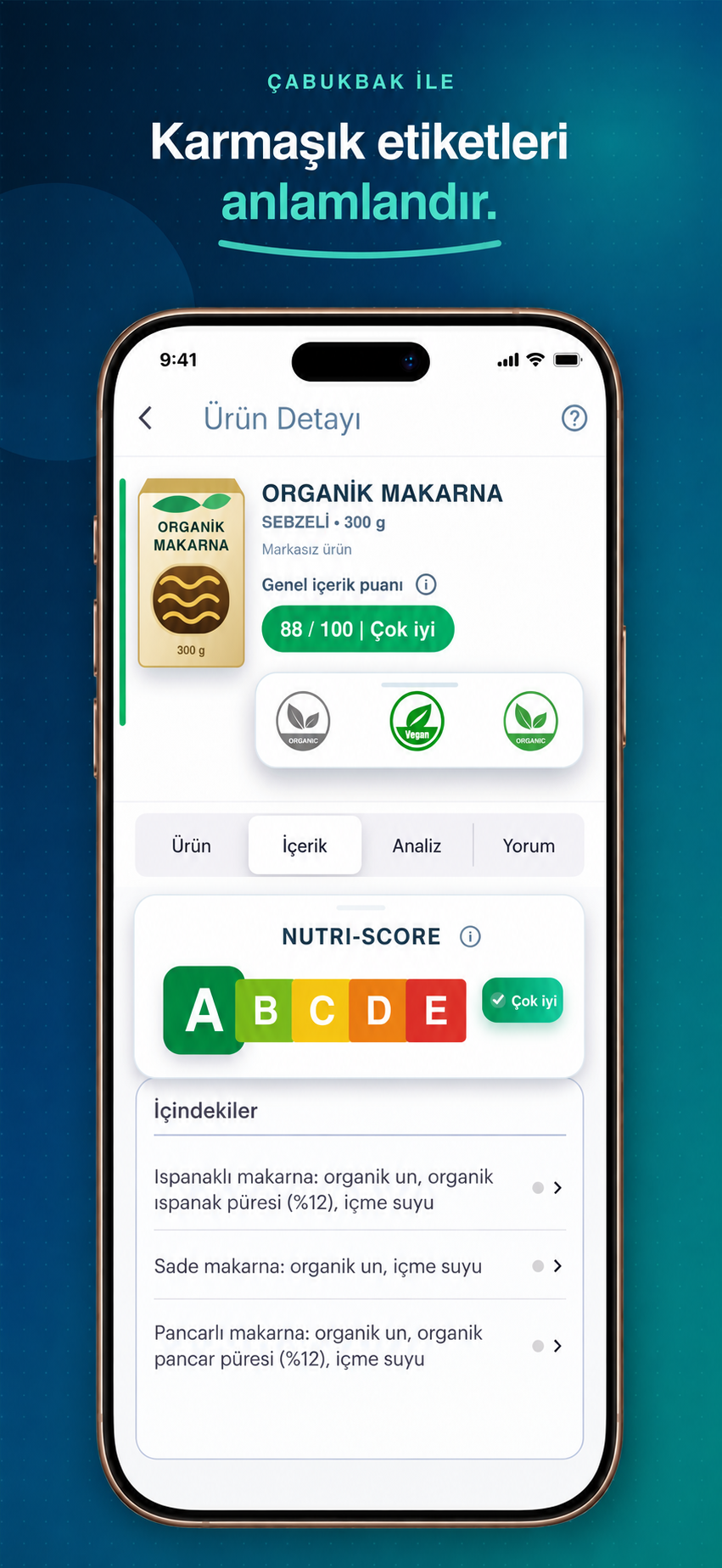 ÇabukBak Nutri-Score ve gıda içerik analizi