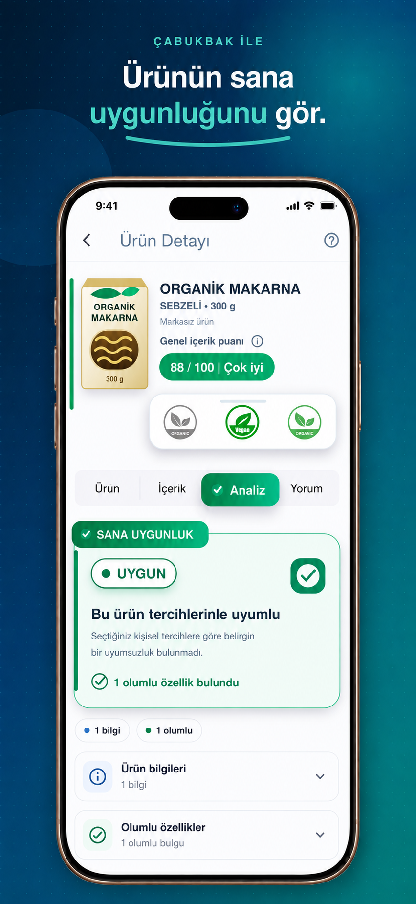 ÇabukBak kişisel ürün uygunluk analizi